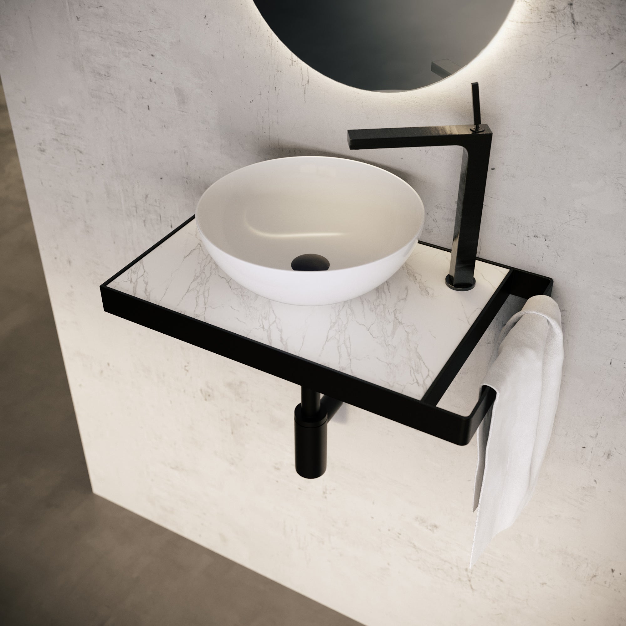 Mueble de baño con lavabo marmostone negro mate 50x30 cm