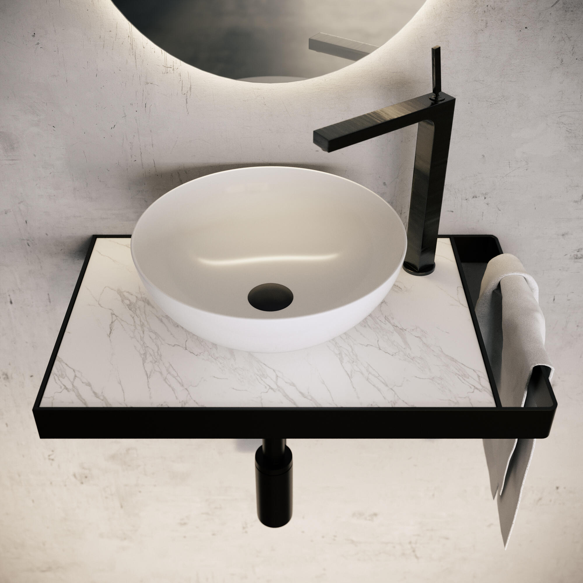 Mueble de baño con lavabo marmostone negro mate 50x30 cm
