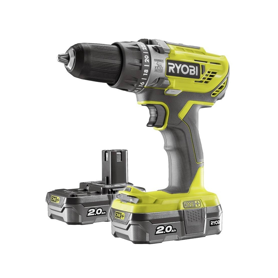 Taladro percutor a batería RYOBI 18V - 2 baterias - Punta de atornillar doble, bolsa de transporte - R18PD3-220S - 2