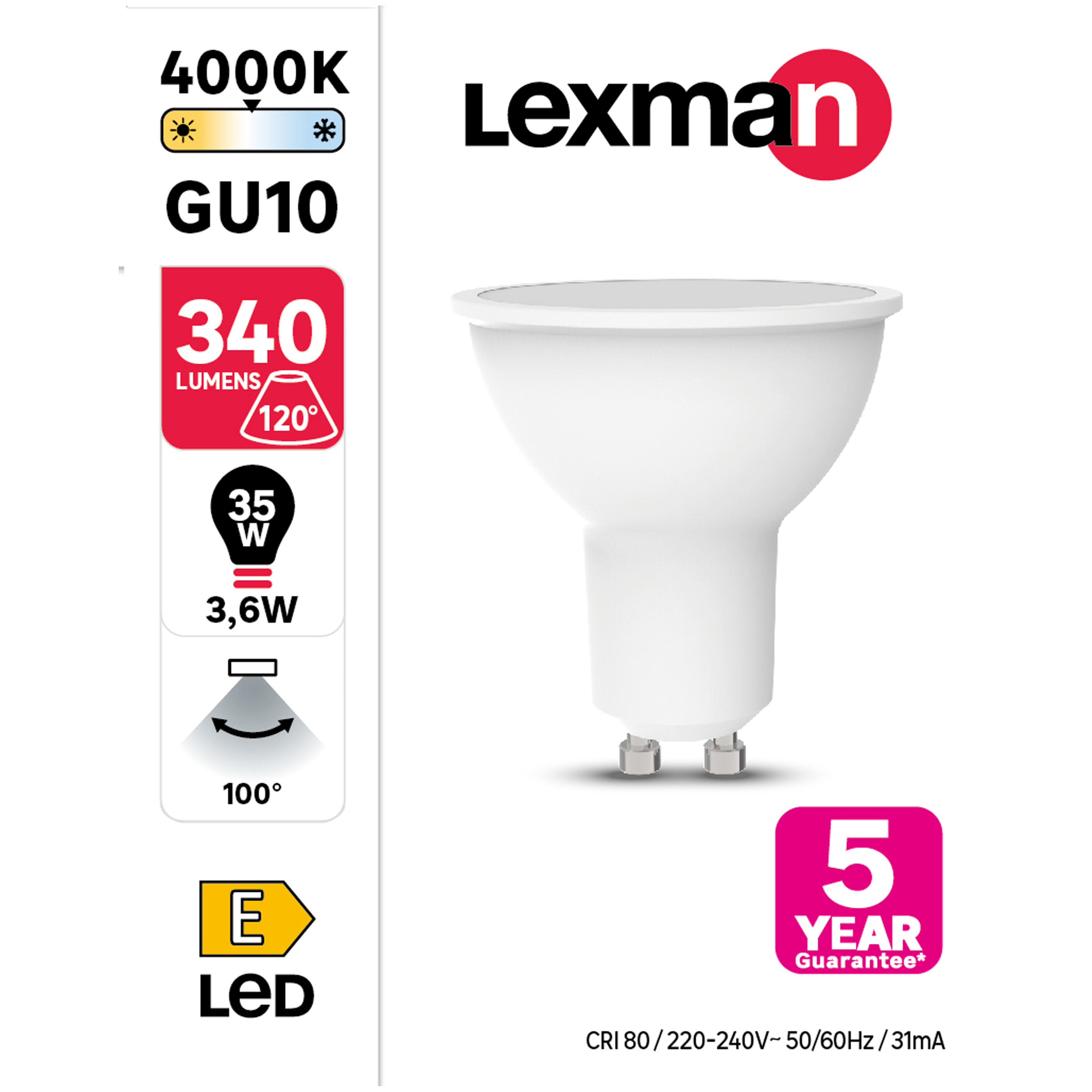 Żarówka LED GU10 3,6 W = 35 W 340 lm Neutralna biel Lexman - 12