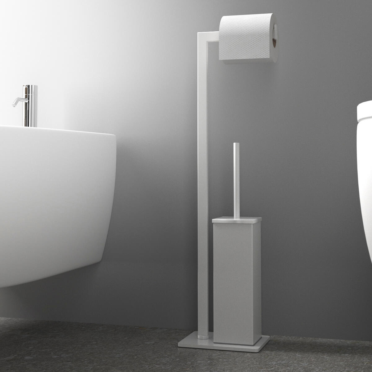 Piantana porta rotolo e porta scopino wc Retta bianco cromato<multisep/>verniciato - 2