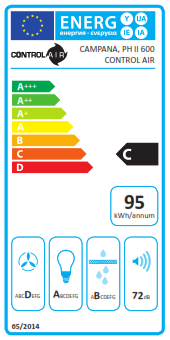 Campana decorativa CONTROL AIR PH 600 II X con 3 velocidades 60 cm 645 m/h inox clase C - 6