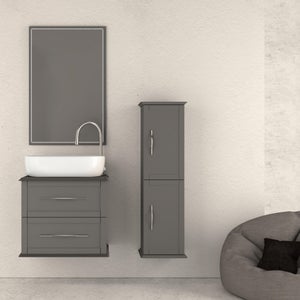 Colonna Bagno Sospesa 1 Anta Reversibile - Grigia, Dimensioni 35x18x69,5 Cm, Con Ripiano Interno Regolabile, Legno Nobilitato