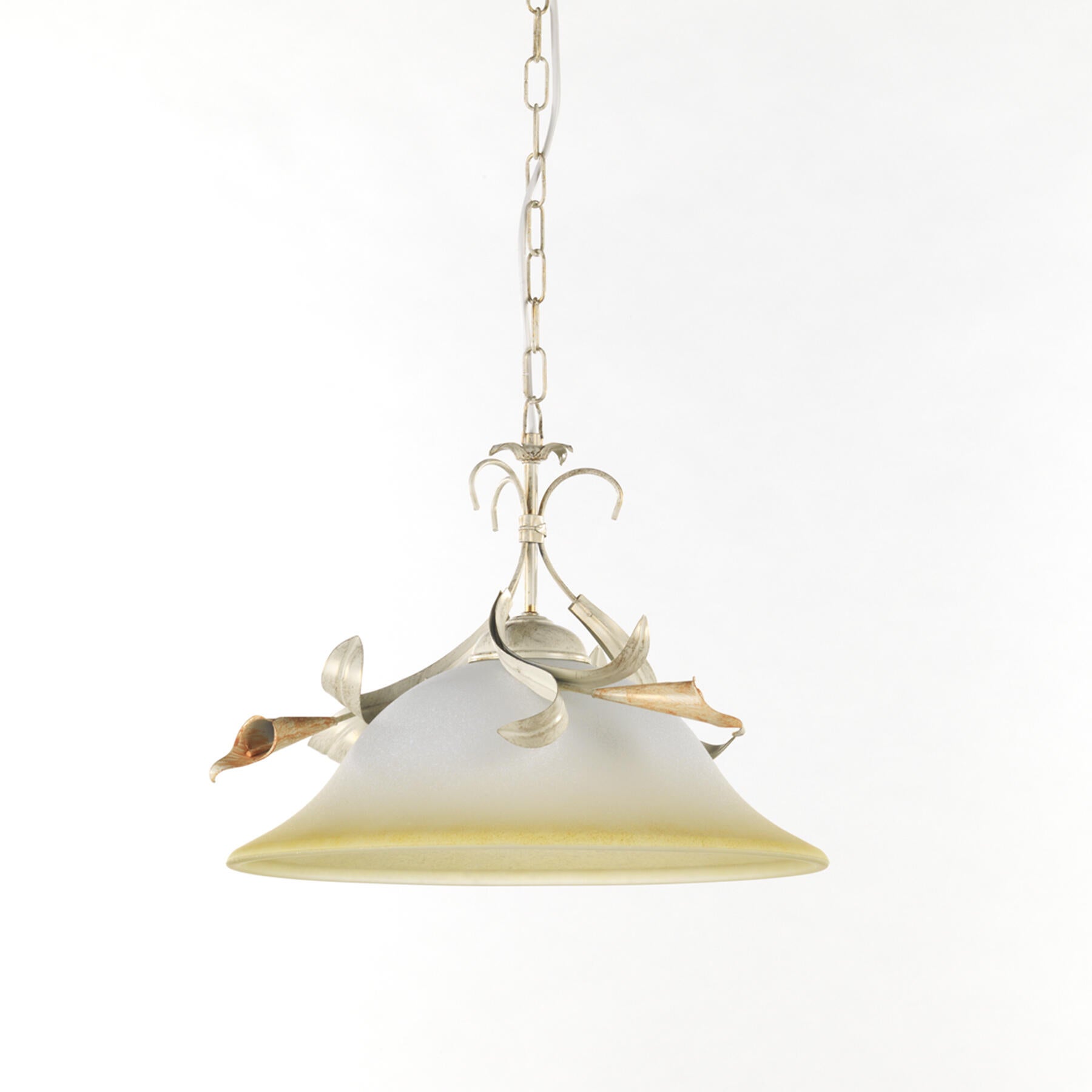 Lampadario Lucrezia A Sospensione Con 2 Paralumi Vetro - Stile Biliardo, Avorio E Oro, 85x110 Cm