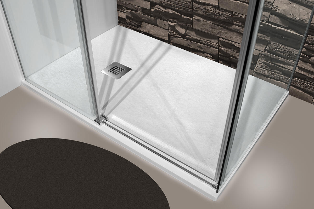 Piatto doccia in resina effetto pietra bianco L 100 x L 80 cm - 3