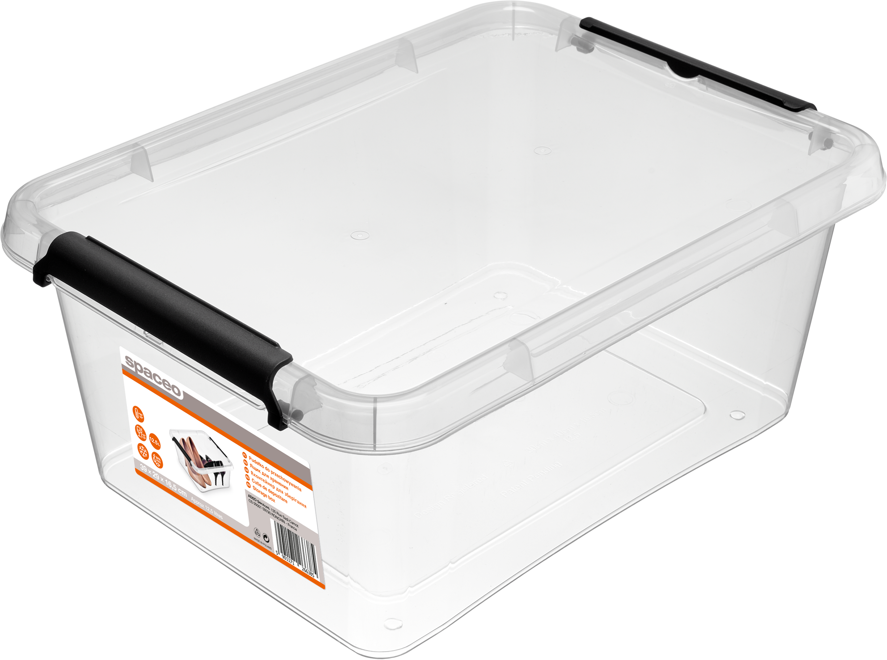 Pojemnik z klipsami transparentny 12.5 l 29 x 16.5 x 39 cm Spaceo