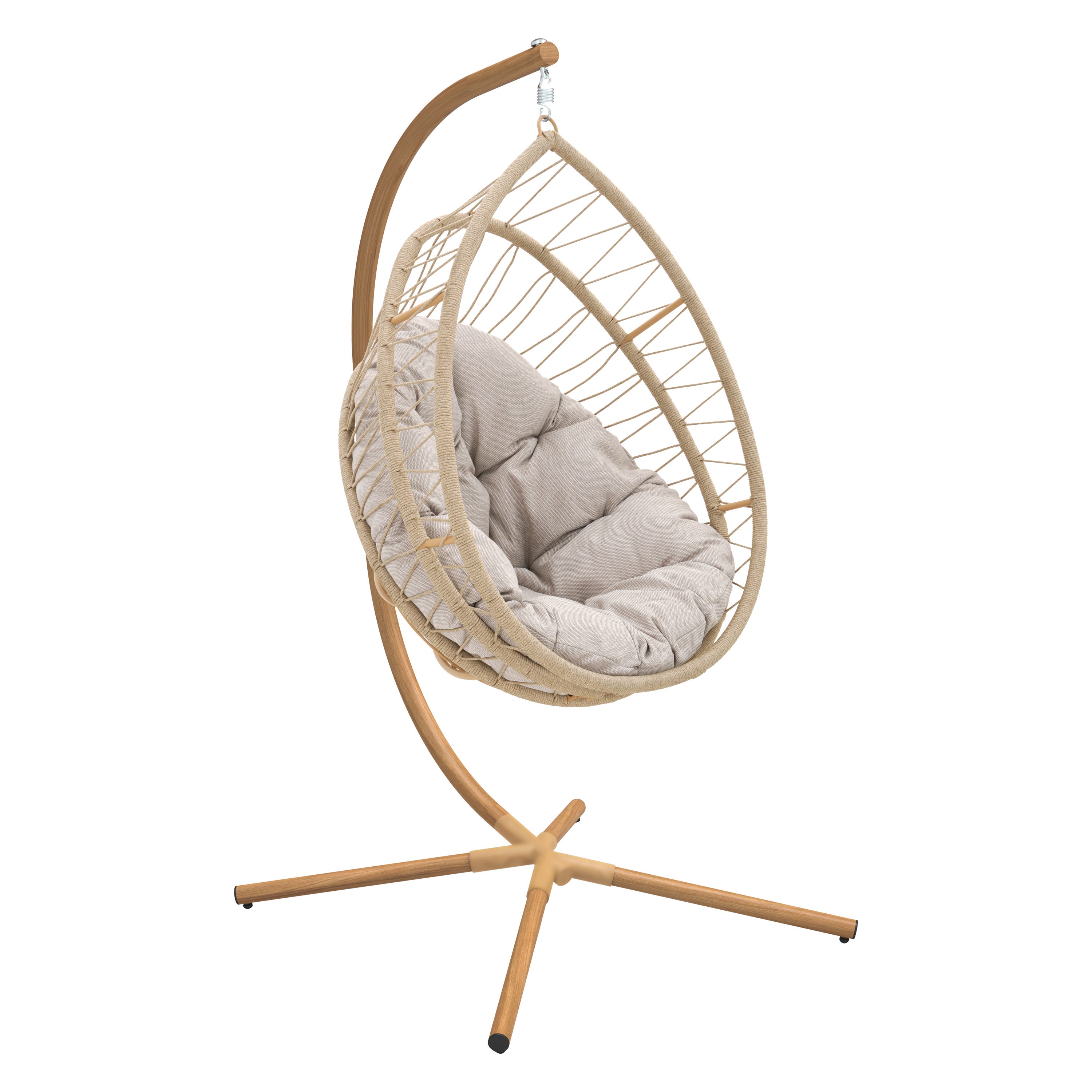 Poltrona sospesa Ovo NATERIAL struttura in acciaio beige, cuscini