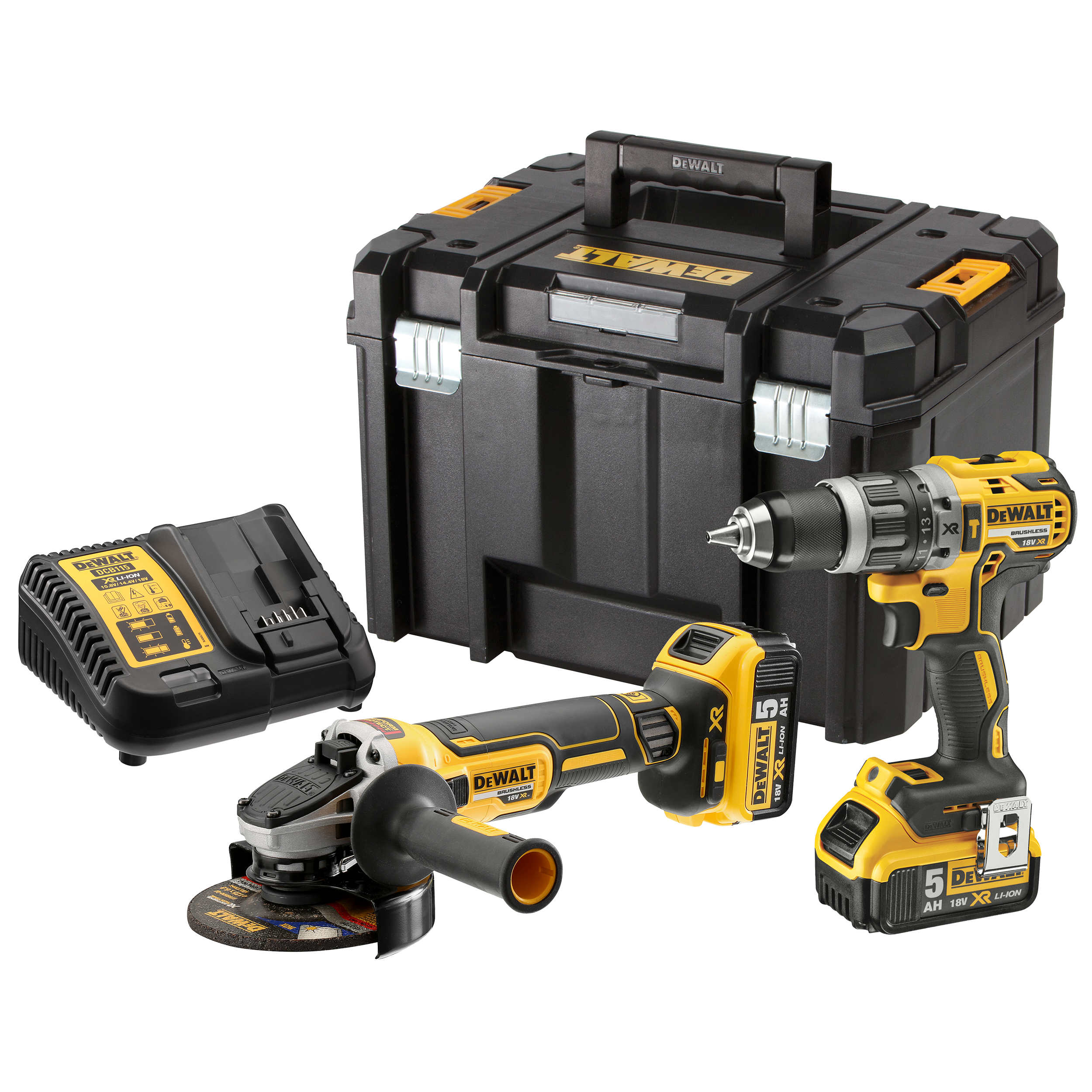 Zestaw wiertarko-wkrętarka i szlifierka kątowa 18V DCK2080P2T-QW DEWALT