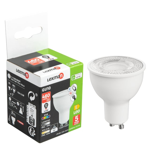 Ampoule led connectée réflecteur GU10, 52W, variation blanc&couleur, LEXMAN ENKI