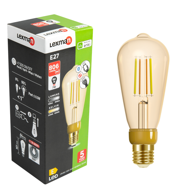 Żarówka Smart Enki LED z pilotem E27 7 W = 60 W 806 lm bursztynowa Lexman