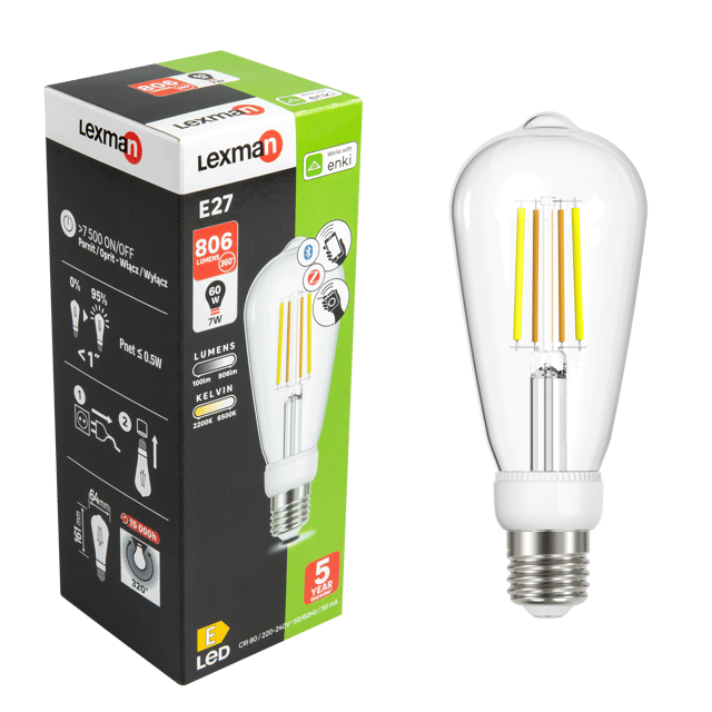 Żarówka Smart Enki LED z pilotem E27 7 W = 60 W 806 lm Edison Lexman