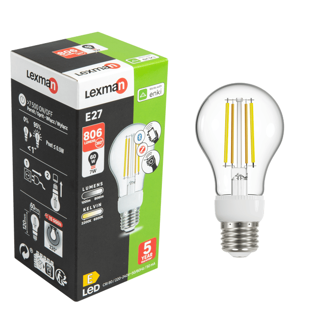 Żarówka Smart Enki LED z pilotem E27 7 W = 60 W 806 lm przezroczysta Lexman