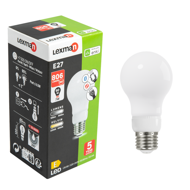 Żarówka Smart Enki LED z pilotem E27 7 W = 60 W 806 lm mleczna Lexman