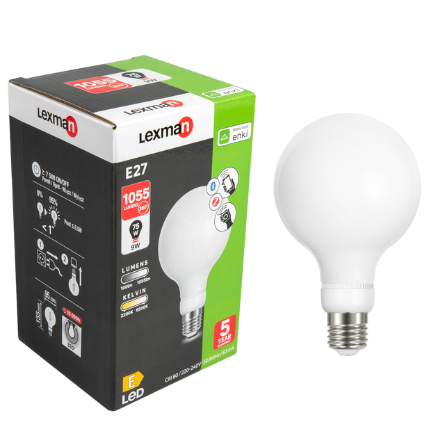 Ampoule led connectée, globe 95mm E27, 1055Lm, variation de blancs, LEXMAN ENKI