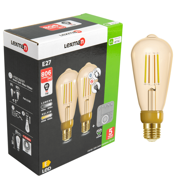 Żarówka Smart Enki LED z pilotem 2 szt. 7 W = 60 W 806 lm Lexman