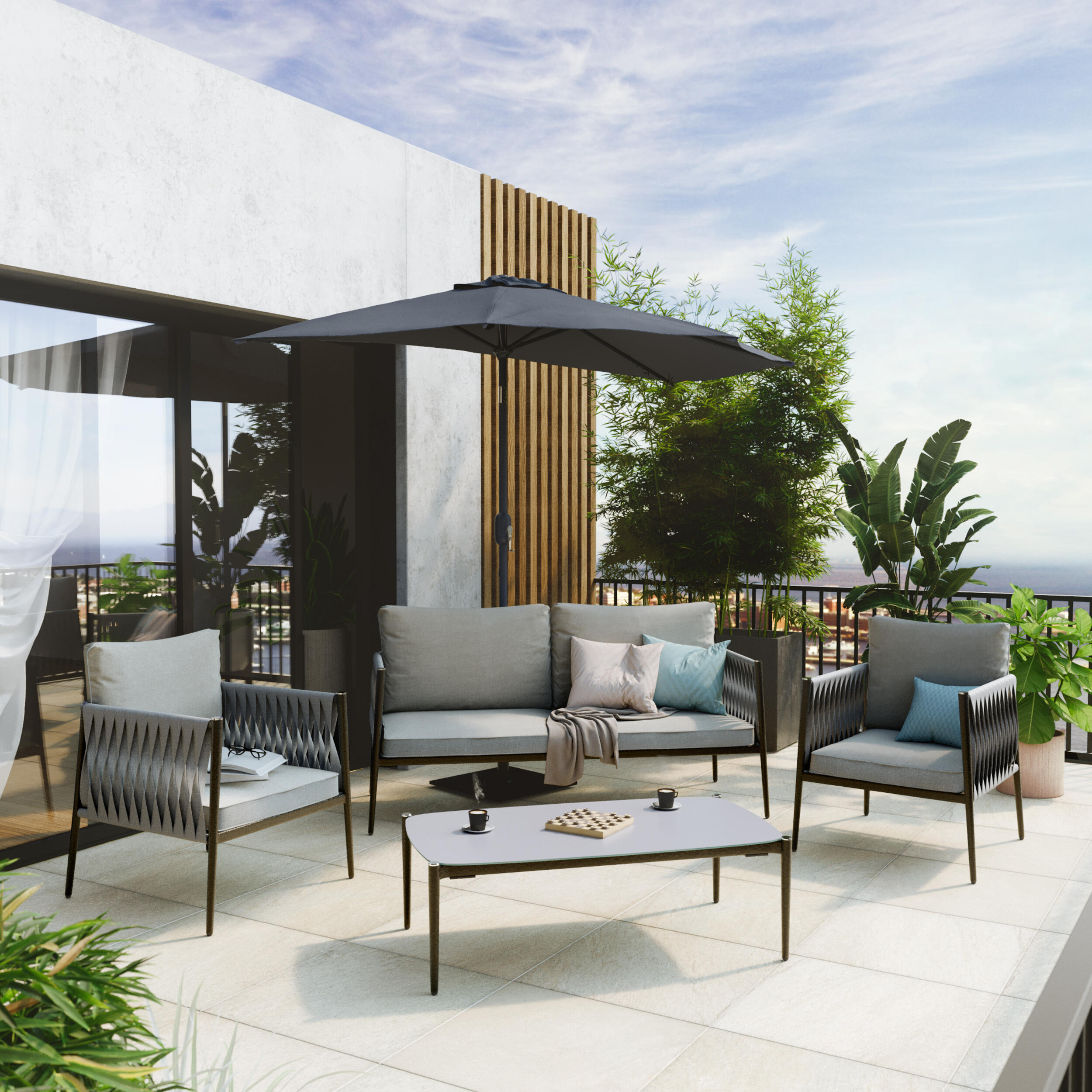 Chapéu de sol em meia lua NATERIAL ARKEA 200G 270X135CM CINZA ESCURO - 19