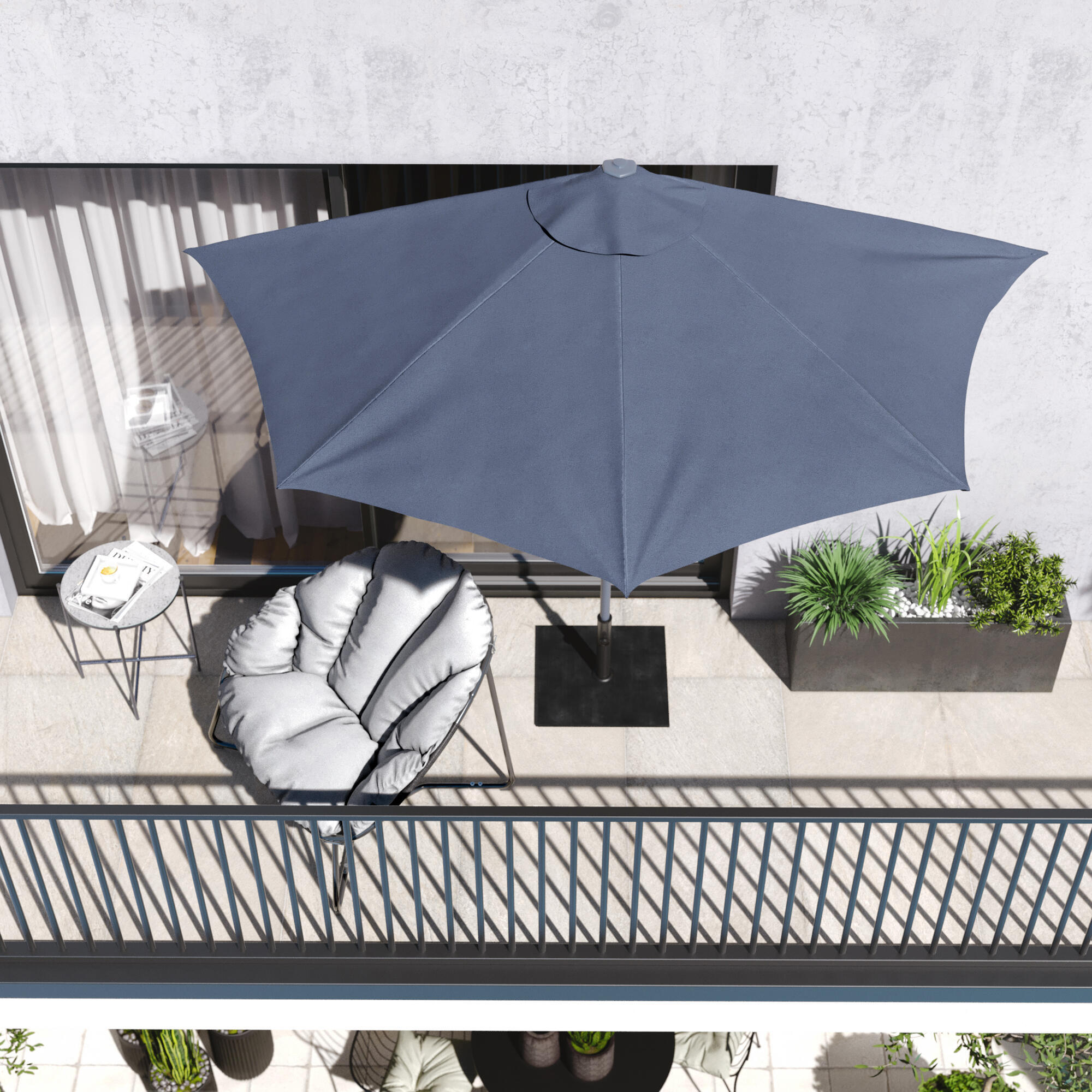 Ombrellone centrale grigio Arkea NATERIAL con telo 1/2 cerchio grigio zincato L 135 x P 268 x H 235 cm - 5