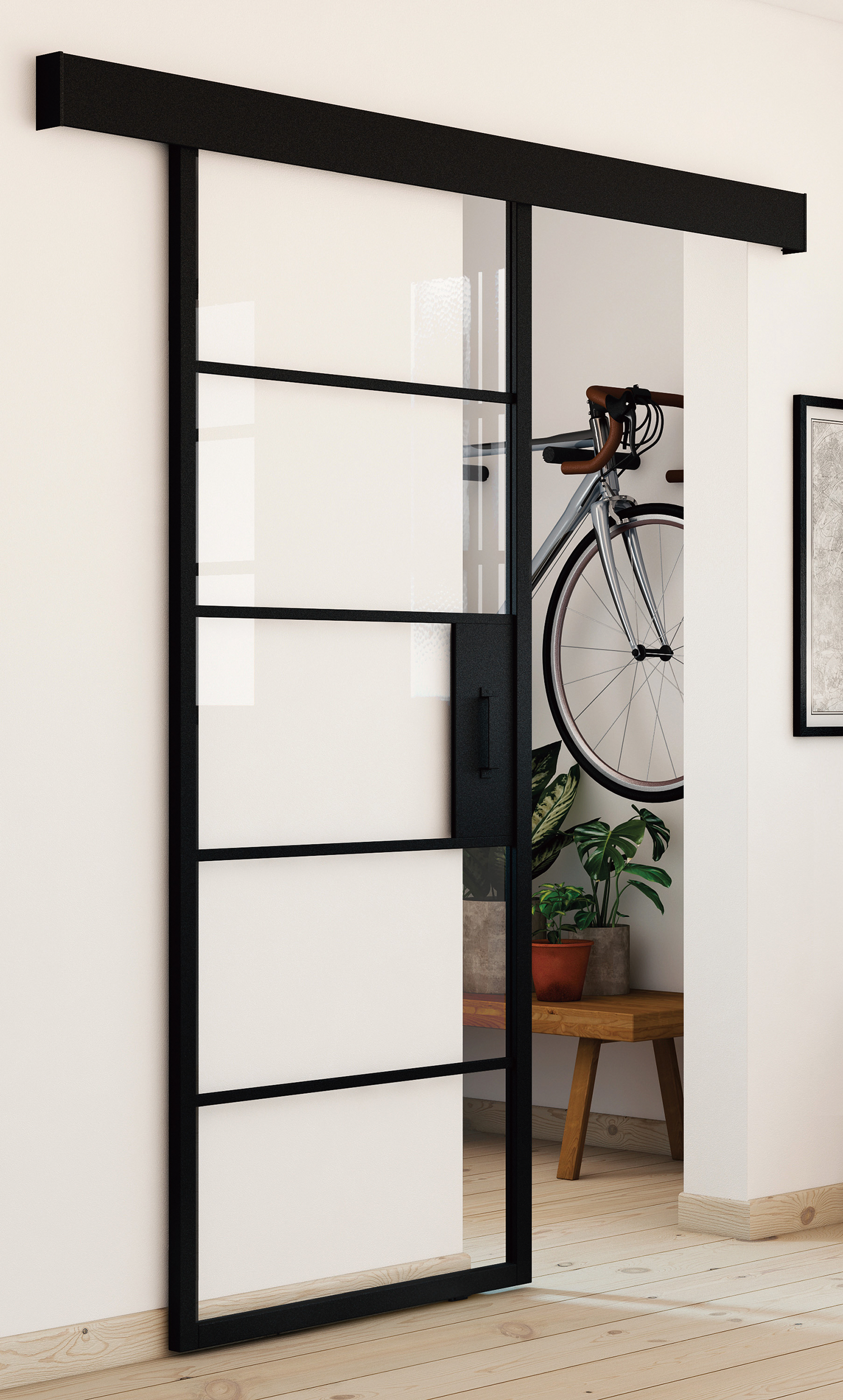 Puerta de interior corredera con cristal incluido Artens Chloe negro acabado lacado anchura 83cm - 2