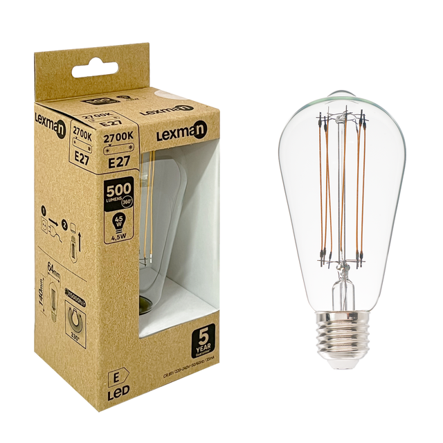 Lâmpada led led filamentos carbono e27 500lm clear