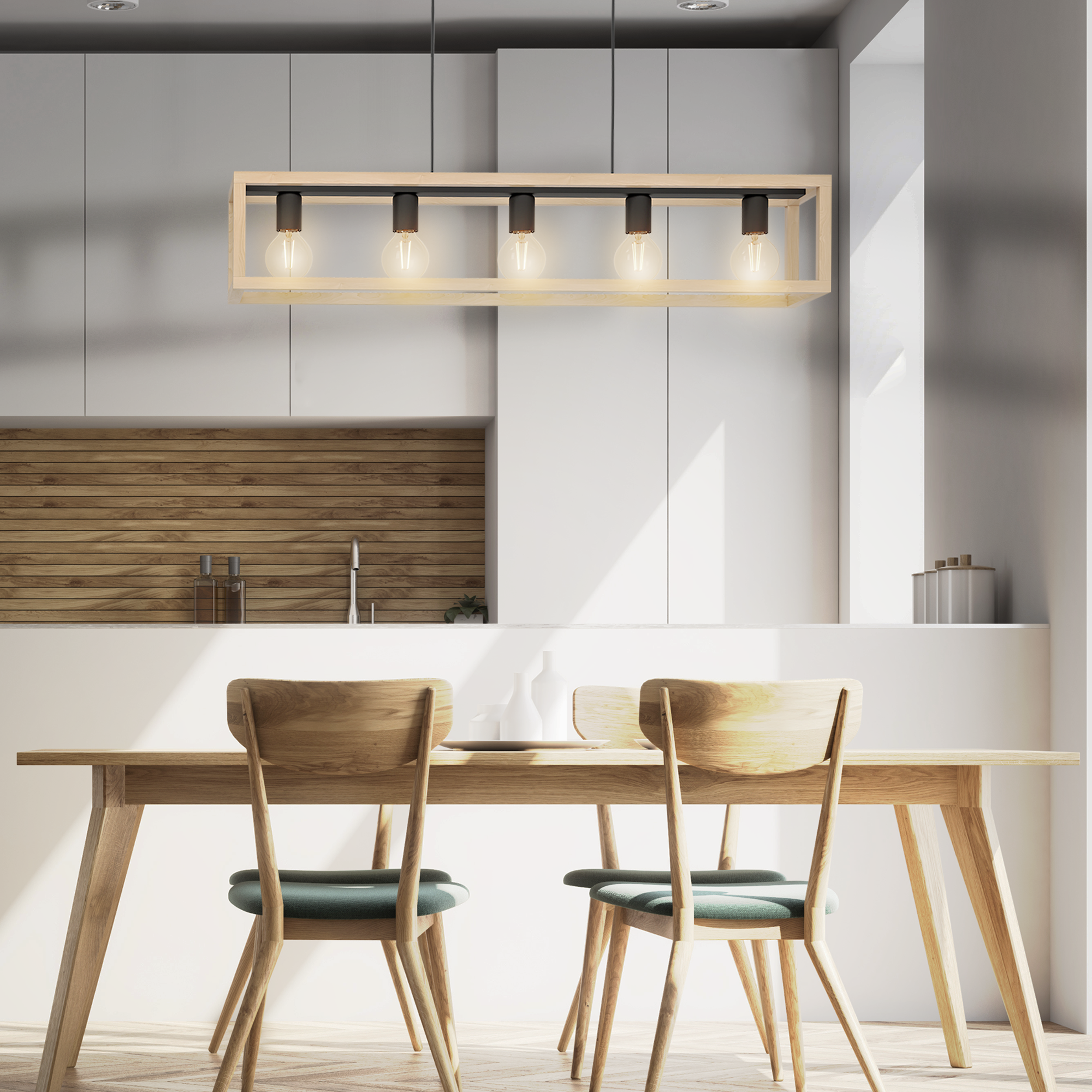Lámpara de techo colgante de acero marrón y negro ø20 y 100 cm de ancho Elgort INSPIRE 5 luces E27. Altura máxima 110 cm - 20