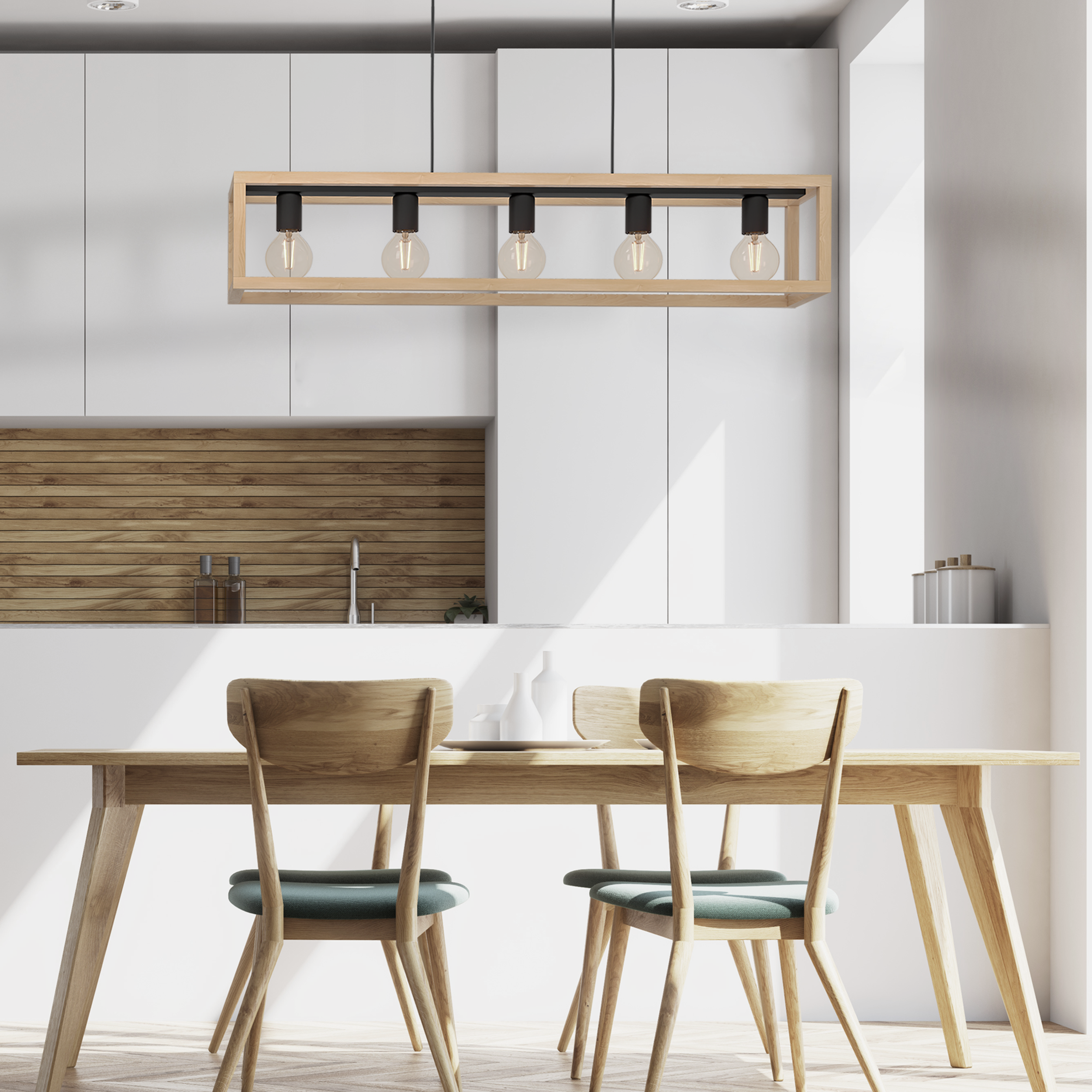 Lámpara de techo colgante de acero marrón y negro ø20 y 100 cm de ancho Elgort INSPIRE 5 luces E27. Altura máxima 110 cm - 19