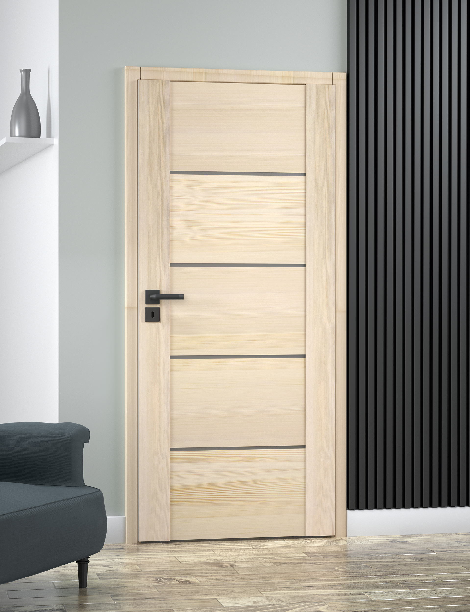 Panele ścienne 3D Lamele na filcu 265x30 cm czarny 7 lameli - 3