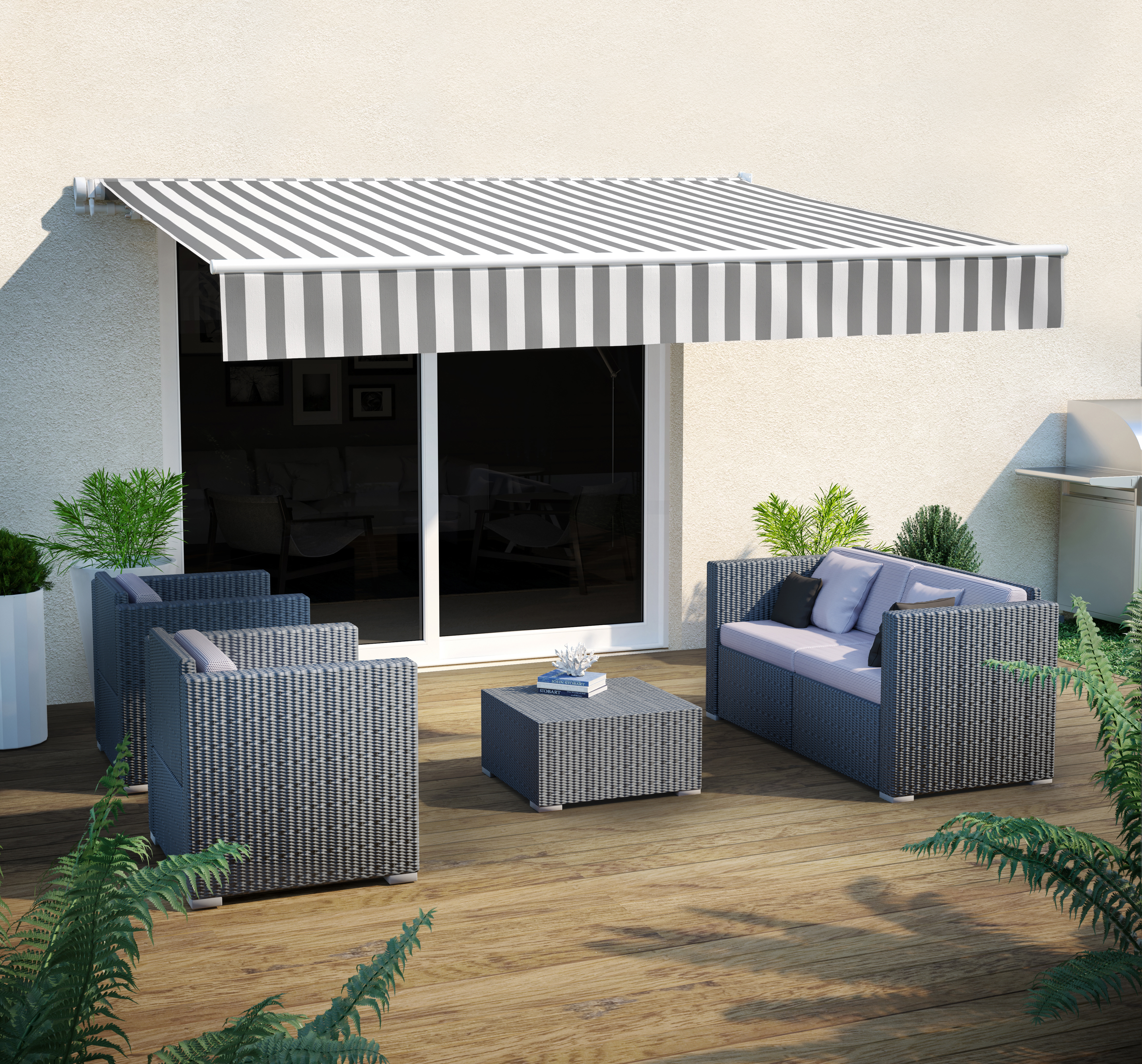 Markiza tarasowa manualna 2.95 x 2 metry Calima biało-szara Naterial