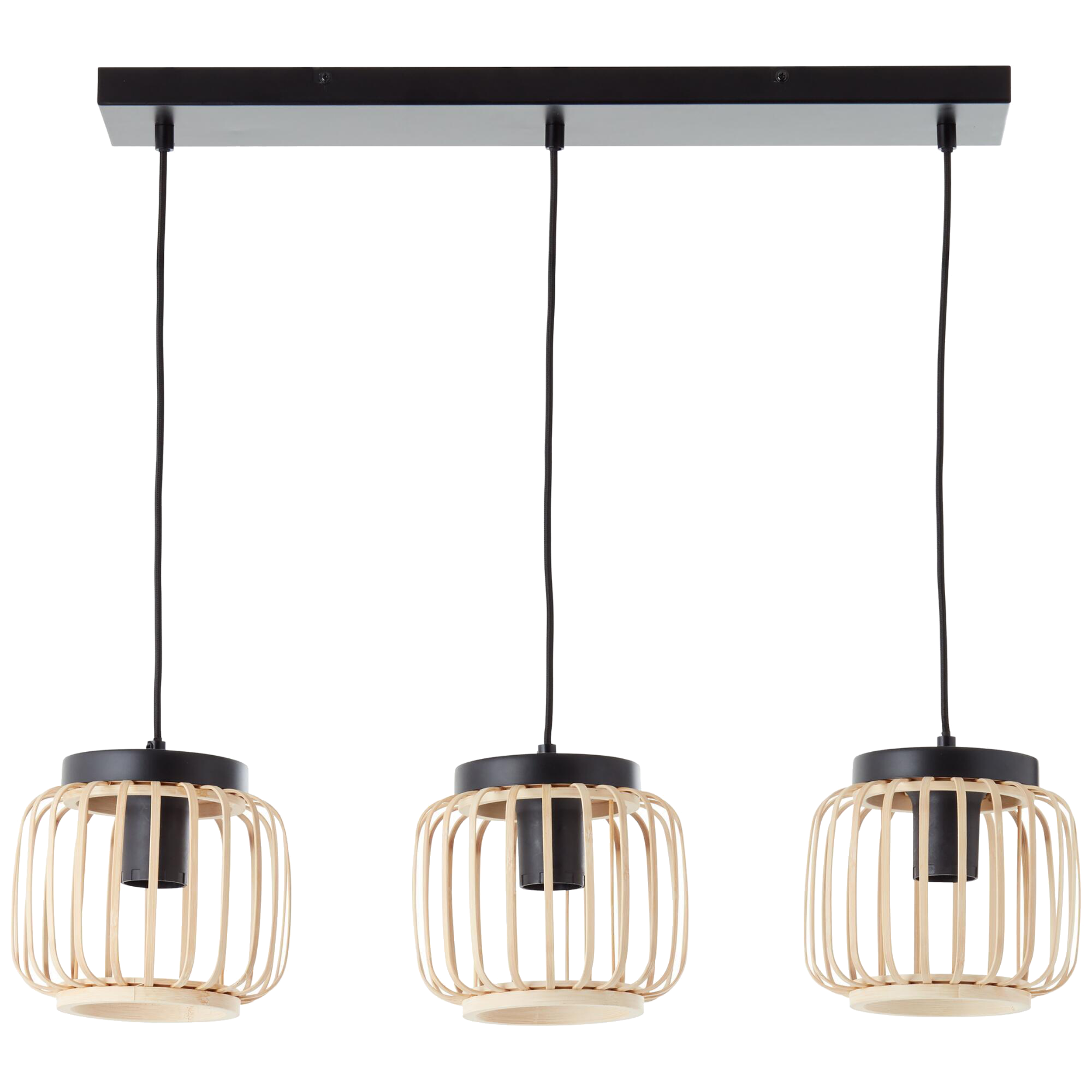 Candeeiro de teto suspenso INSPIRE PECAN E27 3 LÂMPADAS METAL MATE PRETO/BAMBU - 28
