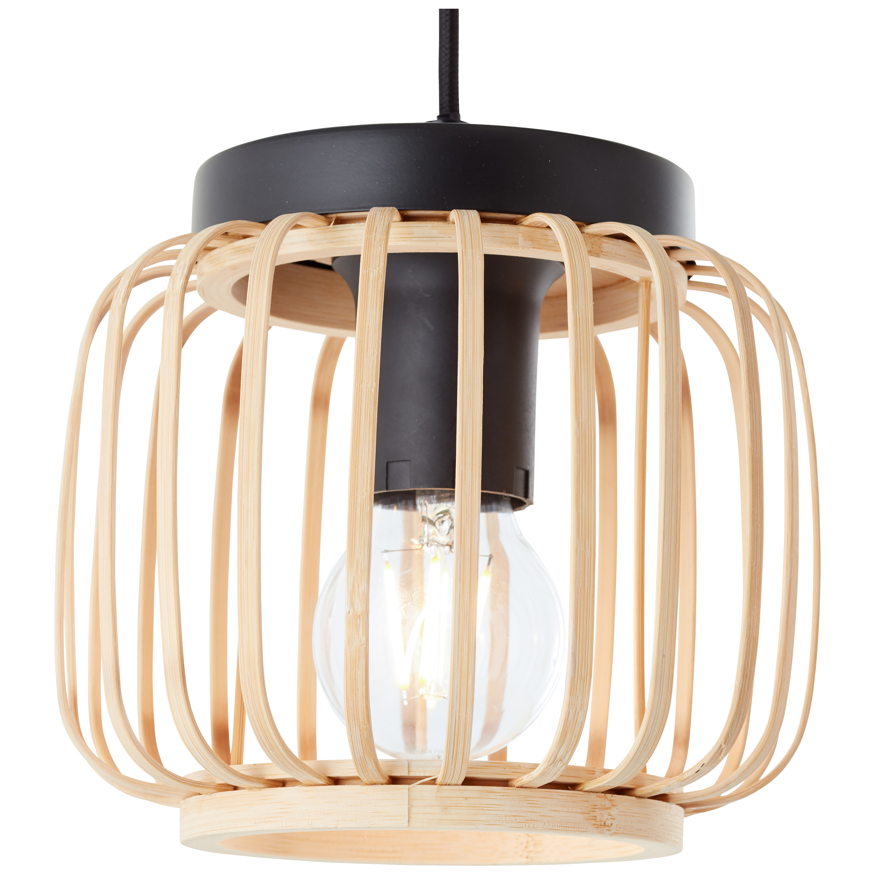 Candeeiro de teto suspenso INSPIRE PECAN E27 3 LÂMPADAS METAL MATE PRETO/BAMBU - 35