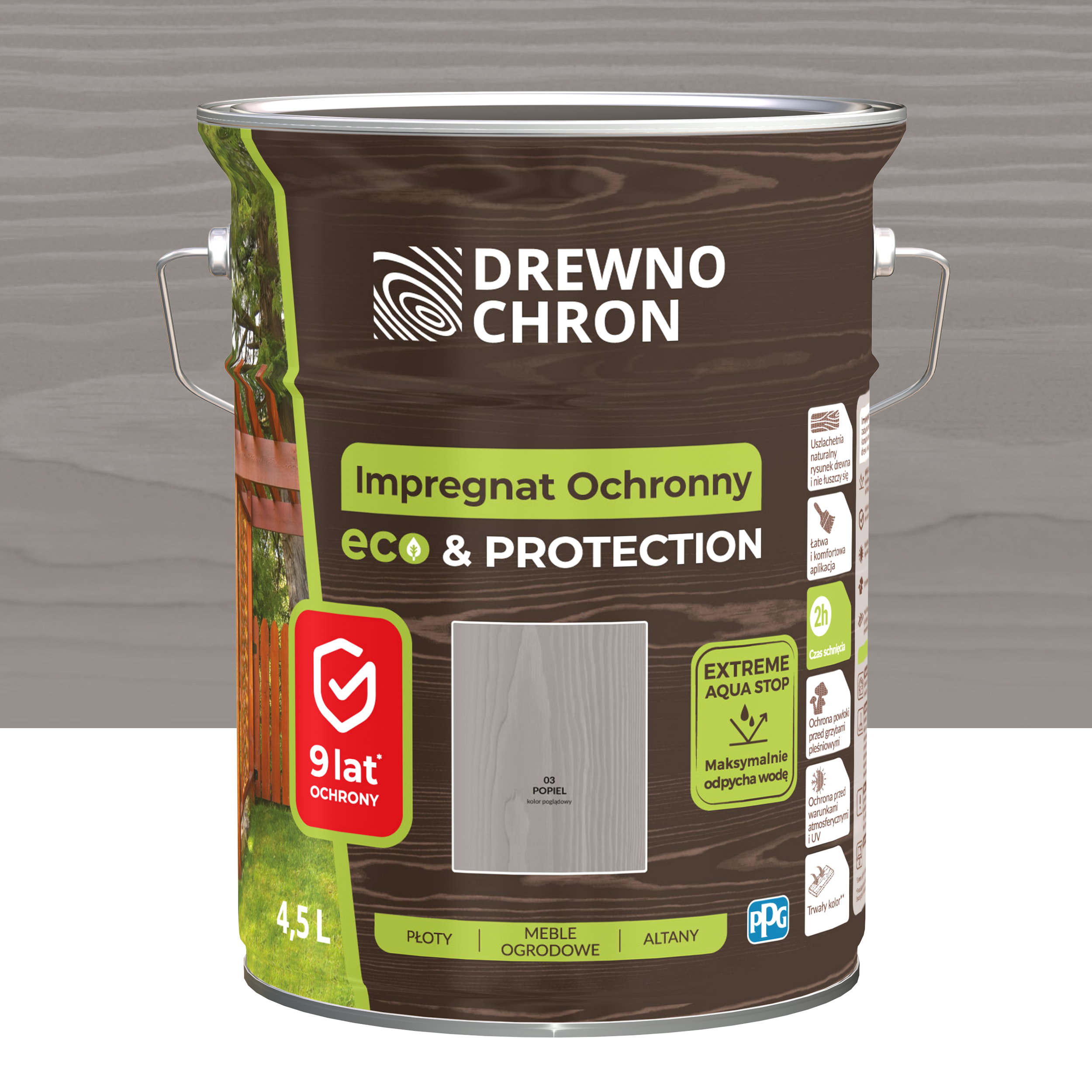 Impregnat do drewna Drewnochron Eco&amp;Protection 4.5 l Szary