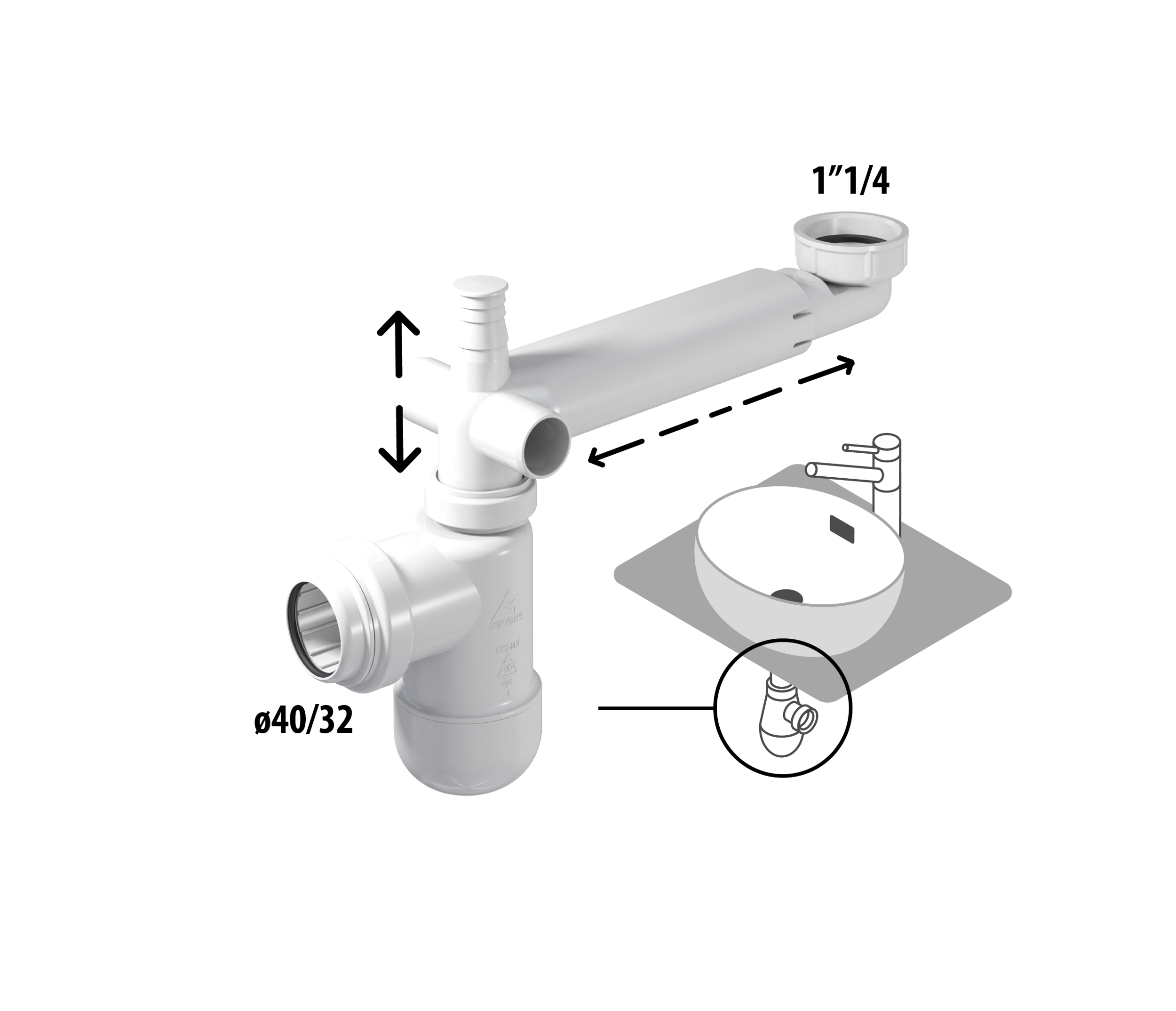 Syfon umywalkowy bez spustu oszczędzający miejsce bez przelewu EQUATION - 3