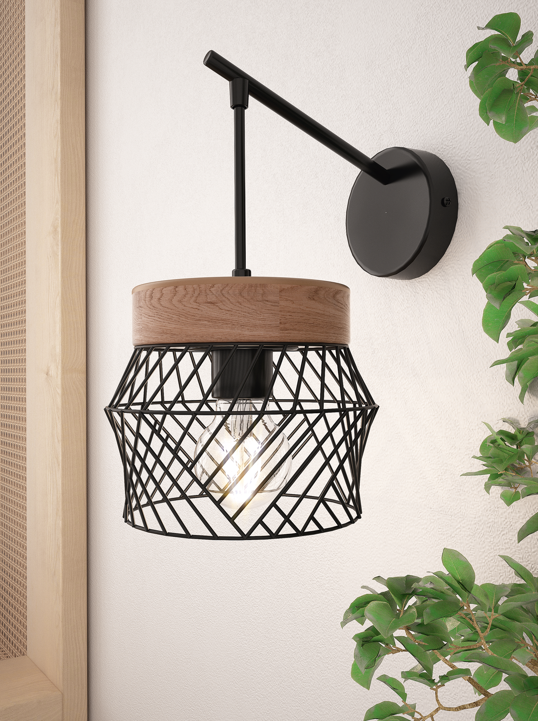 Kinkiet Kanel czarny z drewnem E27 Inspire - 5