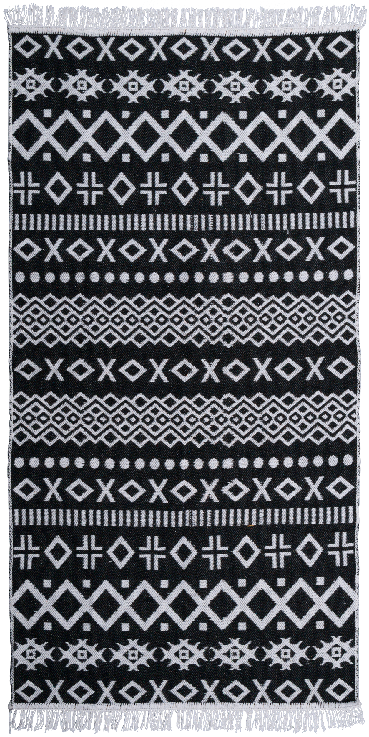 Dywan z frędzlami Kilim dwustronny czarno-biały 50 x 80 cm