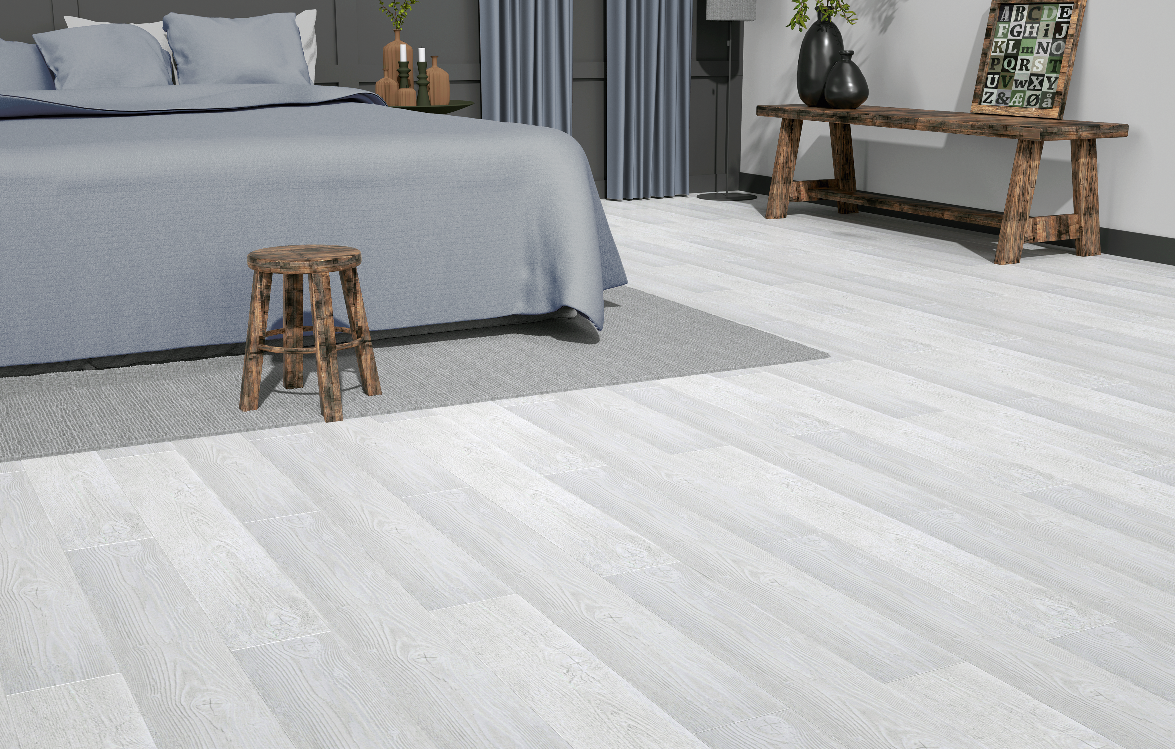 Suelo vinílico spc clic medio efecto madera gris artens