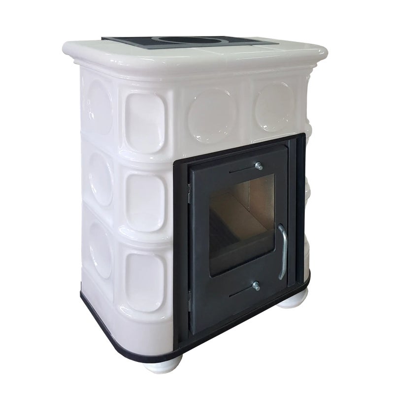 Piec kominkowy kaflowy Kris biały 8 kW Marmi-Decor