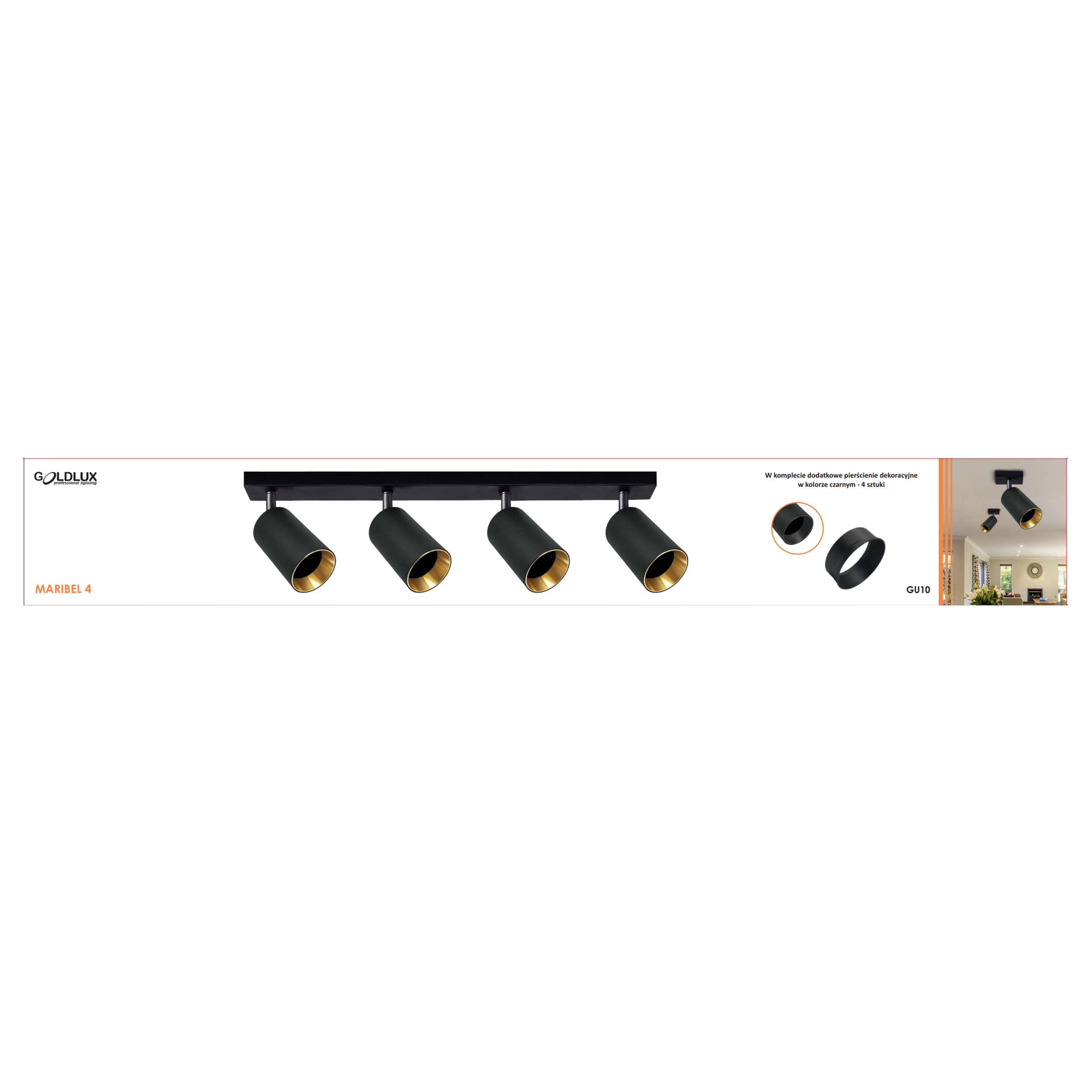 Listwa reflektorowa Maribel czarna 4 x GU10 Goldlux - 11