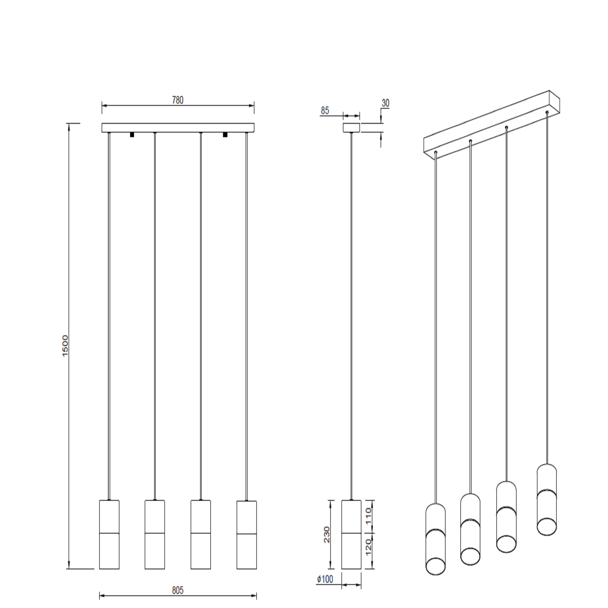 Lampa wisząca Robin czarny 4 x E27 Trio Lighting Inter - 3