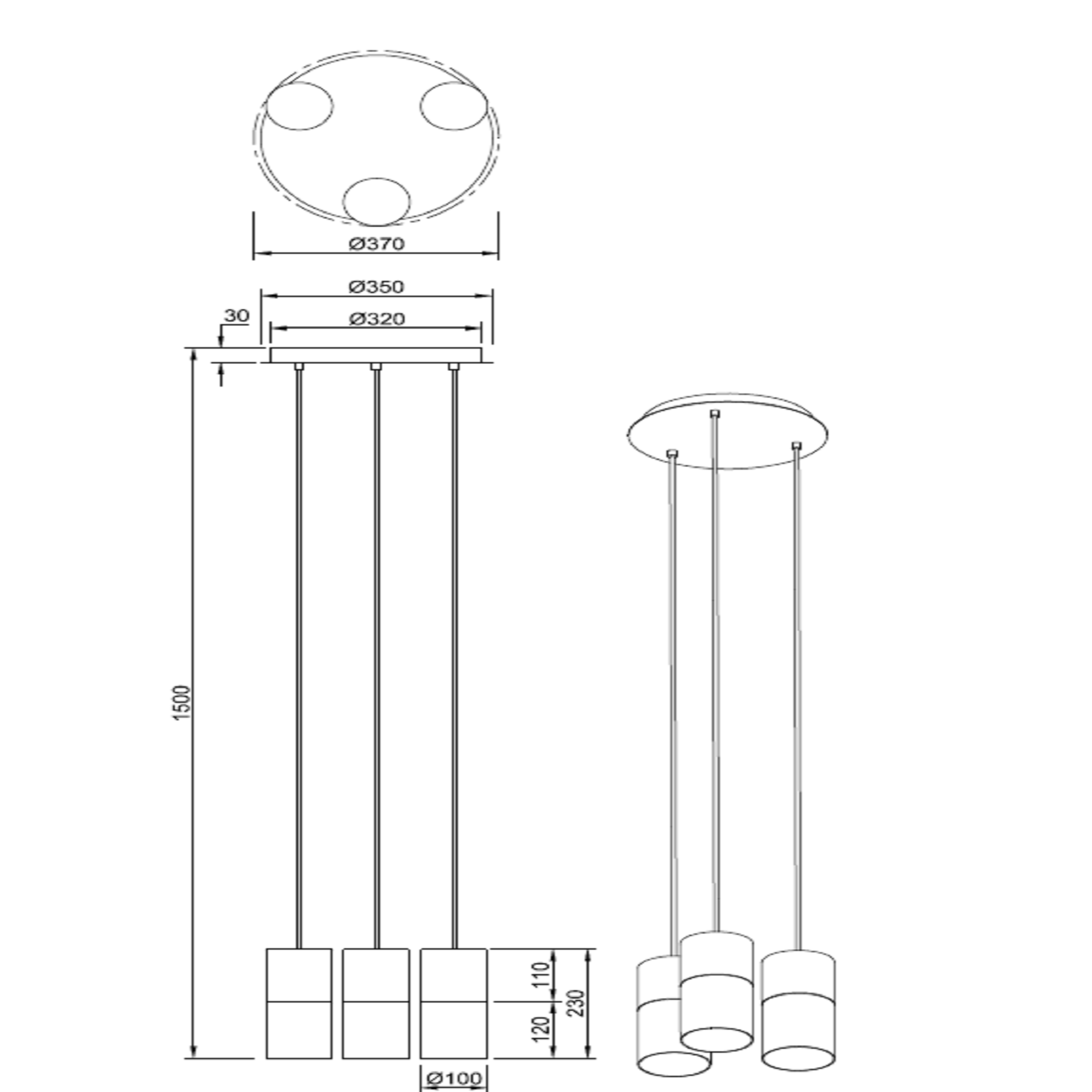 Lampa wisząca Robin czarny 3 x E27 Trio Lighting Inter - 3