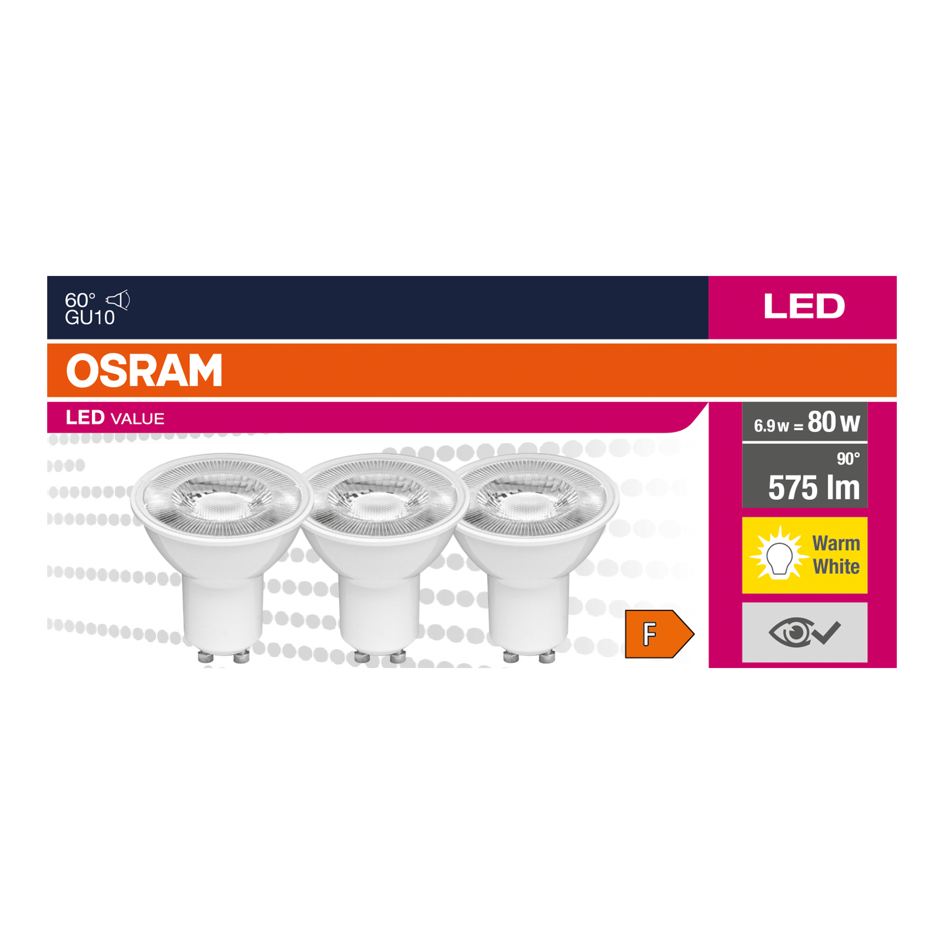 Żarówka LED 3 szt. GU10 6,9 W = 80 W 575 lm Ciepła biel Osram - 4