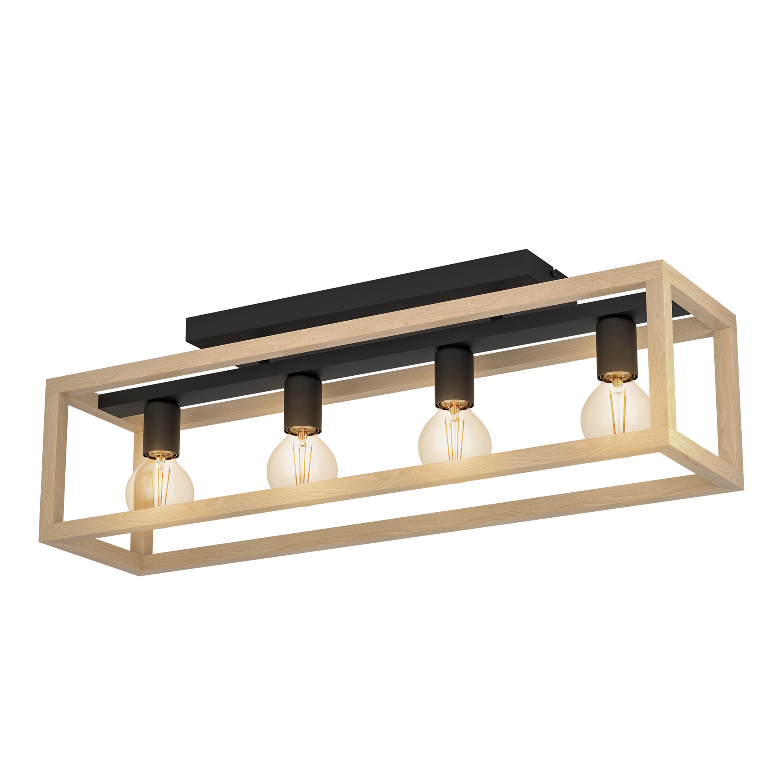 Lampa sufitowa Elgort czarna z drewnem 4 x E27 Inspire - 9