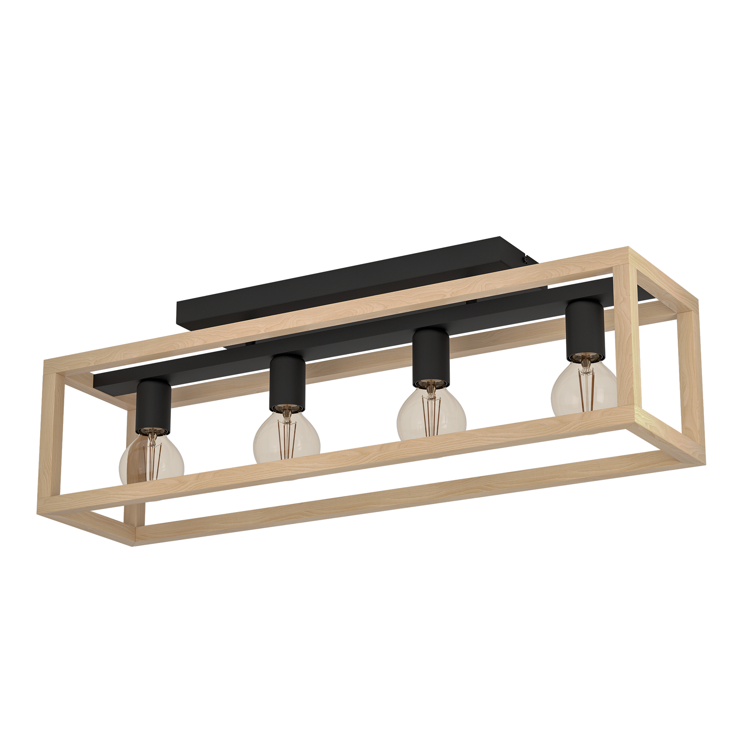 Lampa sufitowa Elgort czarna z drewnem 4 x E27 Inspire - 7