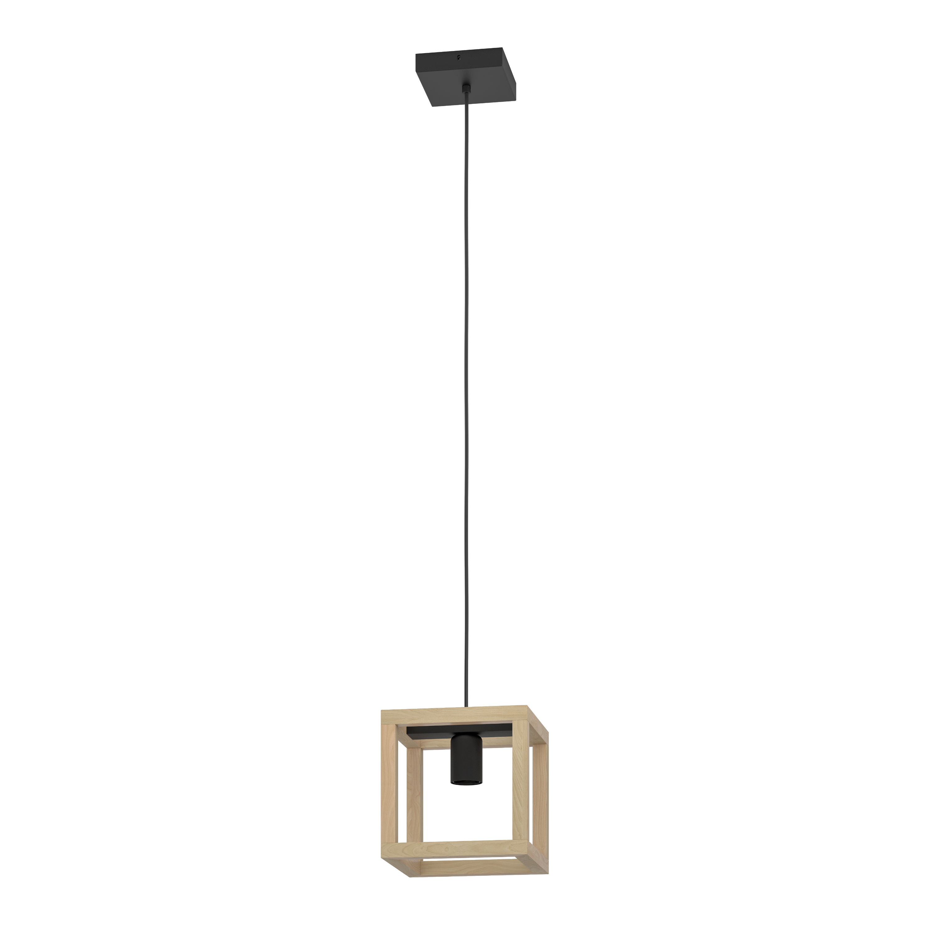 Lampa wisząca Elgort czarna z drewnem E27 Inspire