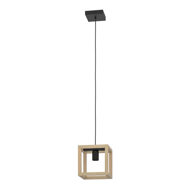 Lampa wisząca Elgort czarna z drewnem E27 Inspire