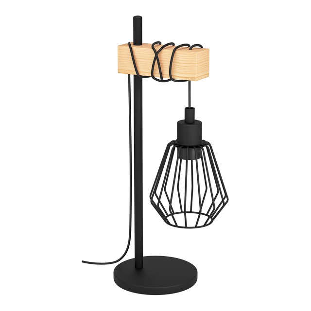 Lampka stołowa Tabodi czarna z drewnem E27 Inspire