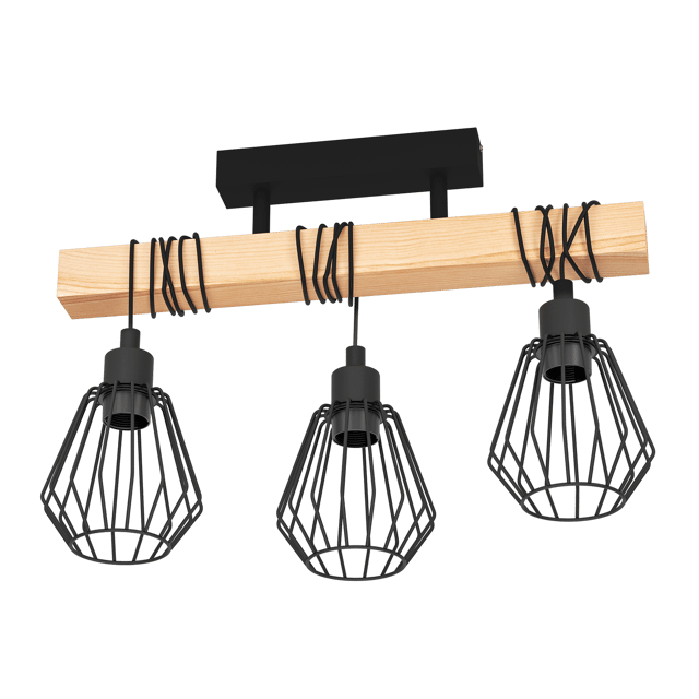 Lampa sufitowa Tabodi czarna z drewnem 3 x E27 Inspire
