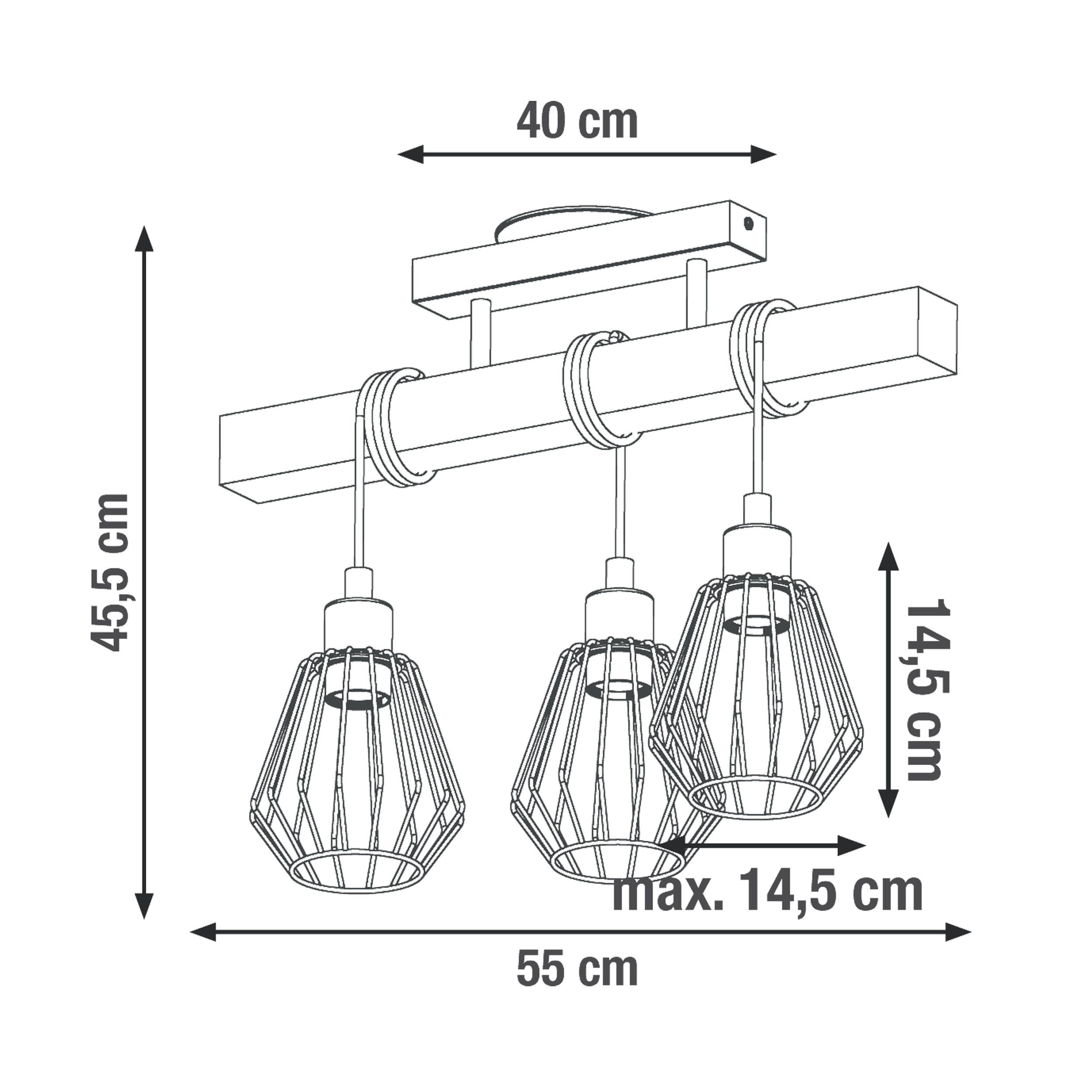 Lampa sufitowa Tabodi czarna z drewnem 3 x E27 Inspire - 9