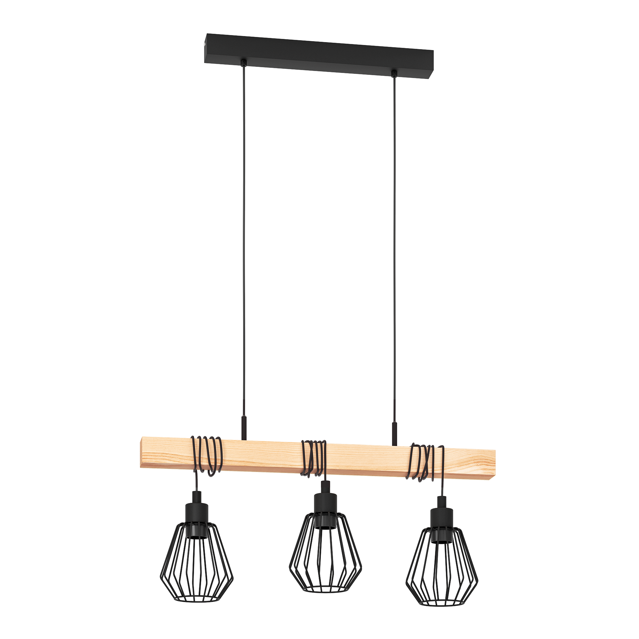 Candeeiro de teto suspenso INSPIRE TABODI E27 3 LUZES METAL/MADEIRA PRETO - 35