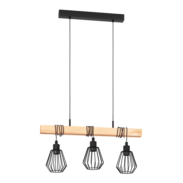 Lampa wisząca Tabodi czarna z drewnem 3 x E27 Inspire