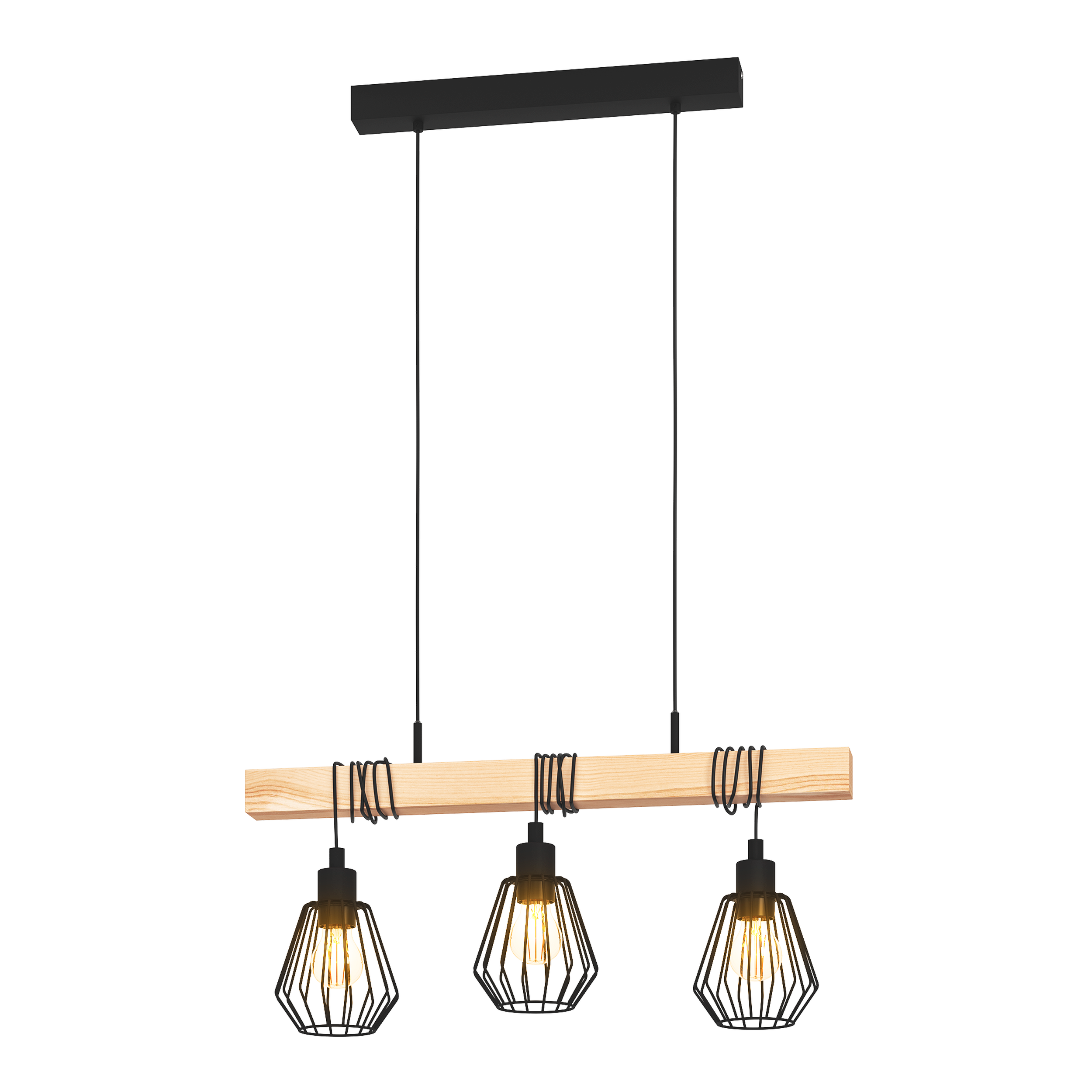 Candeeiro de teto suspenso INSPIRE TABODI E27 3 LUZES METAL/MADEIRA PRETO - 34