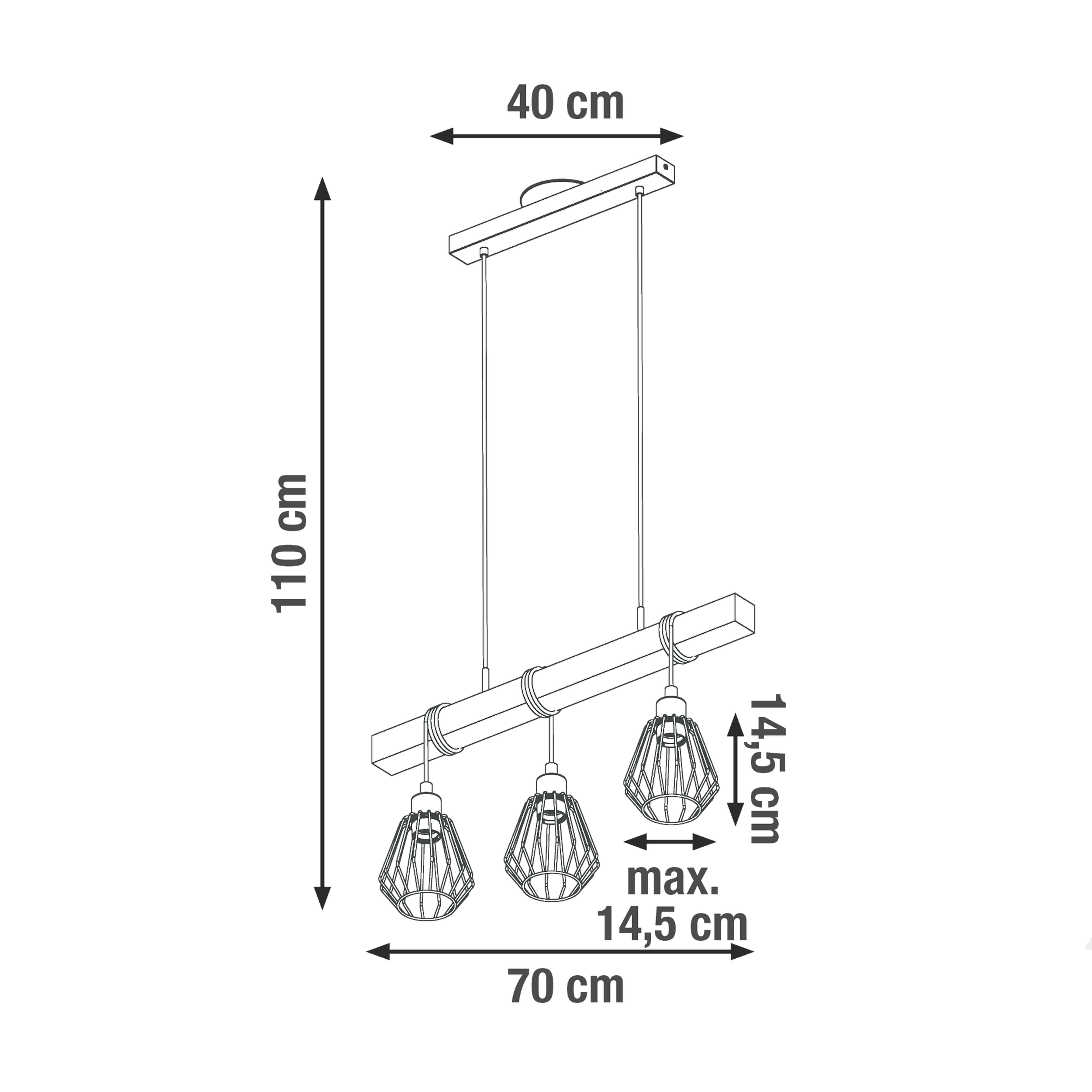 Candeeiro de teto suspenso INSPIRE TABODI E27 3 LUZES METAL/MADEIRA PRETO - 11